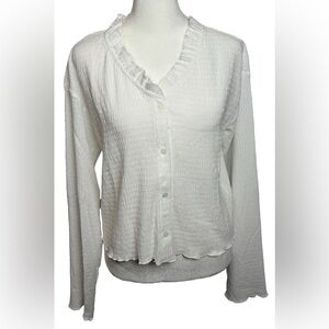NWOT L White Ruffle Edged Long Sleeve Lightweight Cropped Cardigan